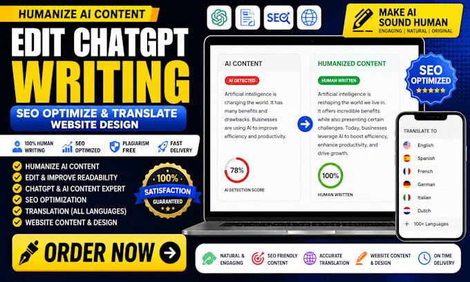 humanize ai content edit chatgpt wring SEO optimize translate webite design