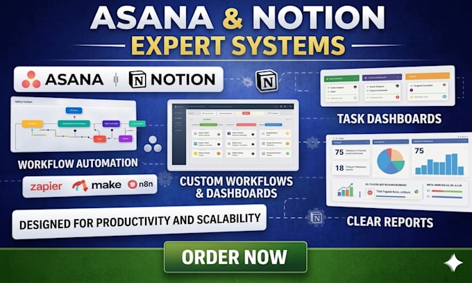 setup and automate asana workflows, notion systems and custom templates