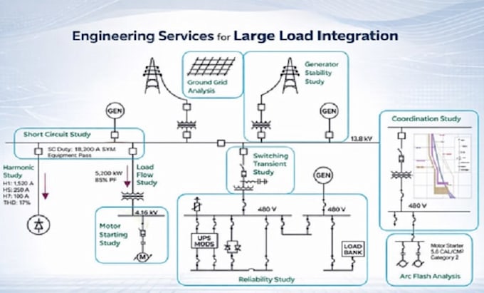 electrical drawing, control system, power analysis, load flow and solar analysis