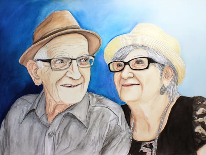 create a hand painted watercolor couple portrait keepsake