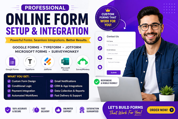 setup google forms, typeform, jotform, microsoft forms, surveymonkey integration