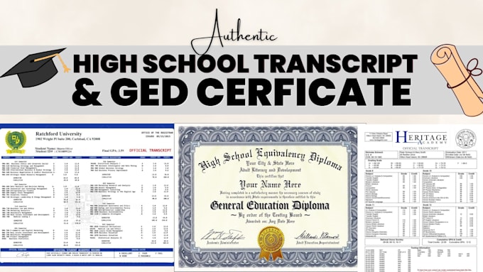 design authentic high school transcript, diploma certificate, ged