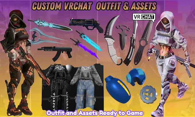 create custom vrchat assets outfits props weapon for vrchat avatar