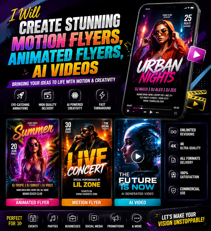 create stunning motion flyers, animated flyers ai videos