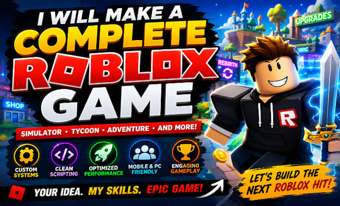 make a complete roblox game, roblox simulator game, roblox game development