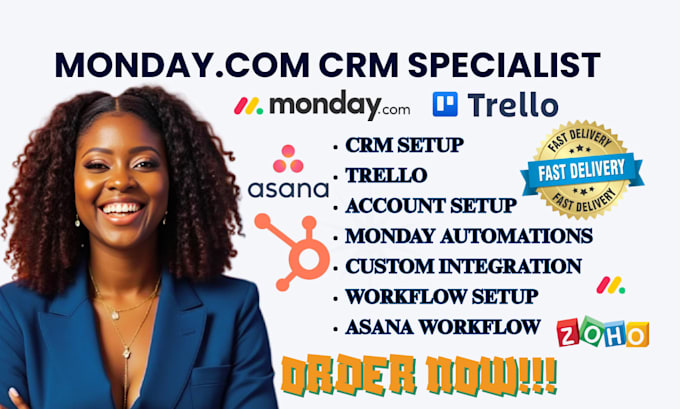 setup monday crm asana trello automation workflow integration hubspot expert