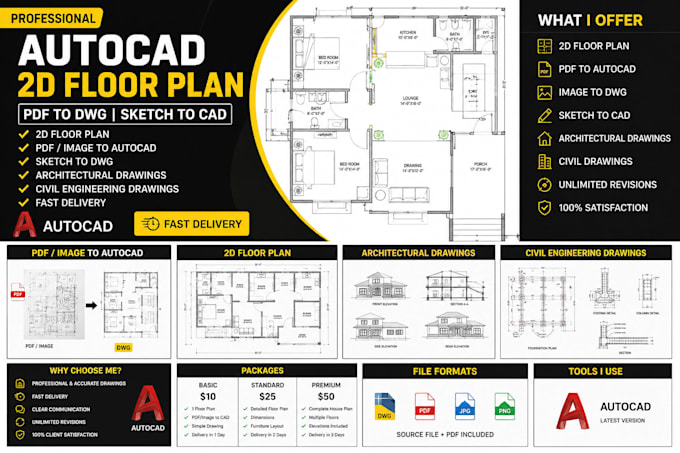 convert PDF sketch image to autocad dwg floor plan