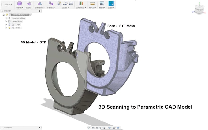 do reverse engineering from scan data stl obj images step to solid cad model