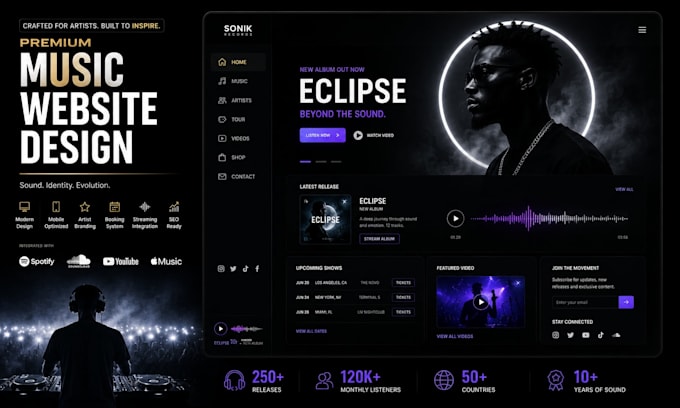 l design a music website, artist website, and dj website for promotion