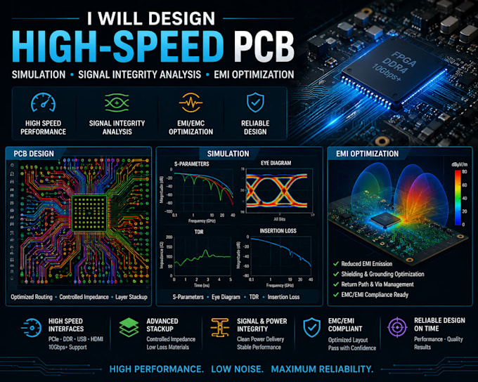 high speed pcb design with simulation, signal integrity and emi optimisation