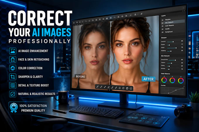 fix, edit, enhance, correct your ai image and photo retouching