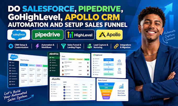 do salesforce pipedrive gohighlevel apollo CRM automation and setup sales funnel