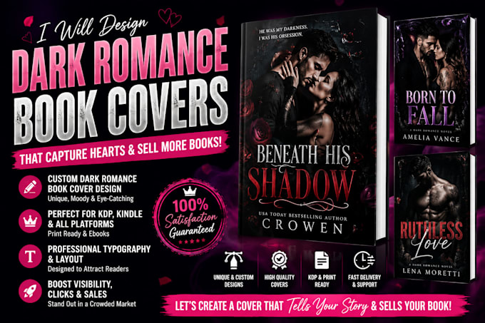 create steamy dark romance book cover design with custom typography