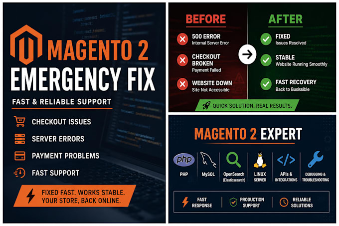 urgent magento 2 bugs, checkout, payment or server issues