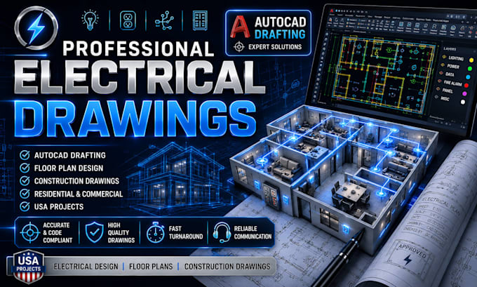 do electrical drawing, autocad drafting, floor plan and house plan design