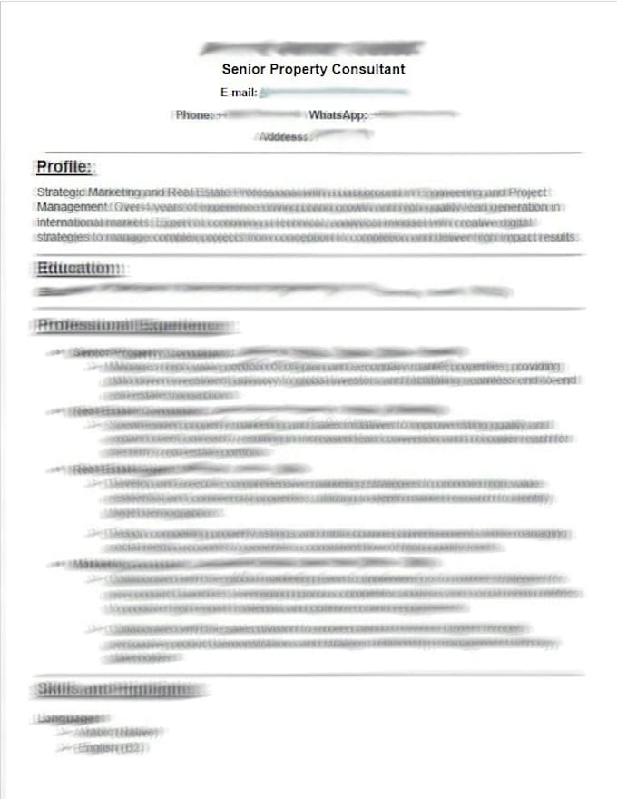 write a professional ats friendly CV and resume