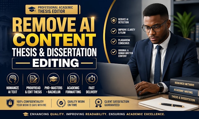 remove ai content on masters phd thesis, proofread and edit theses dissertation