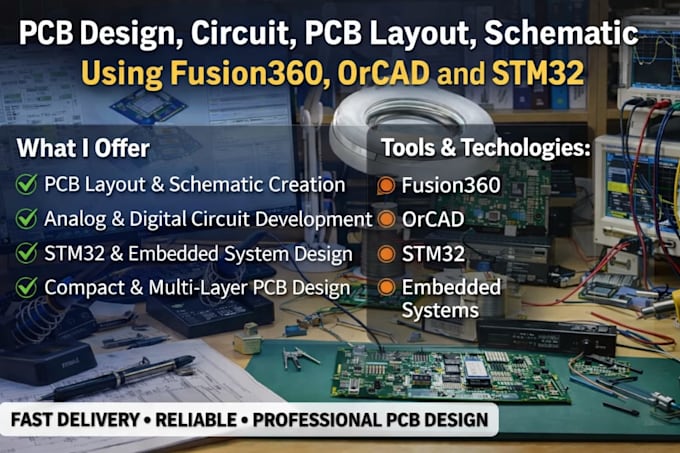 design pcb layout schematic and circuit using fusion360, orcad, stm32 pcb design