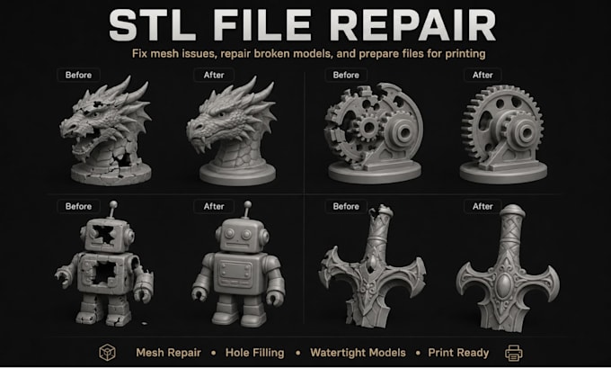 repair, model stl file repair, fix mesh, 3d model file modification for printing