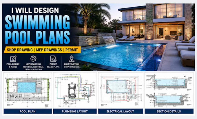 Pool Design Permit Ontwerp zwembadaanvragen winkeltekeningen zwembadbouw mep-tekeningen ...
