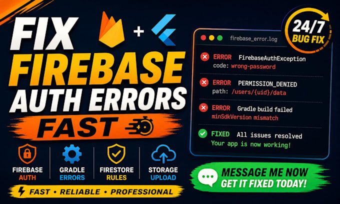 fix firebase authentication errors, flutter firebase issues, and build failures