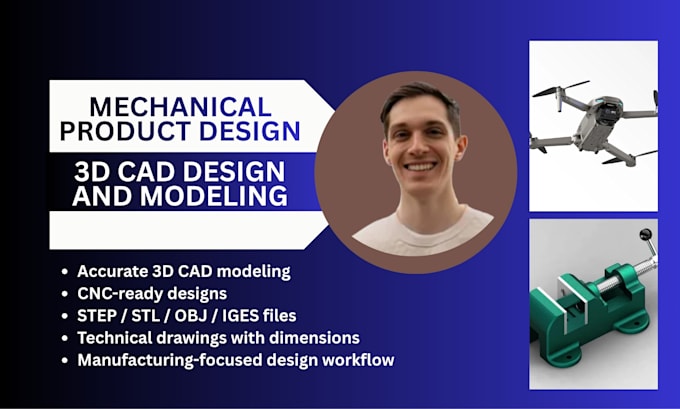 create drone part, robotics part, automotive part and 3d cad for cnc machining