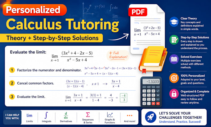provide a personalized calculus tutoring PDF with theory and solutions