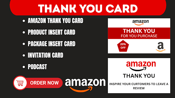 design quality amazon product insert cards, thank you cards, packaging inserts