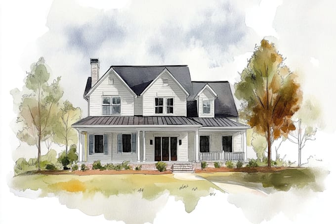 draw a watercolor house painting