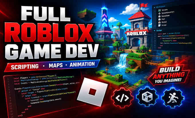 build full game creation, roblox game, roblox map, animation, roblox scripter