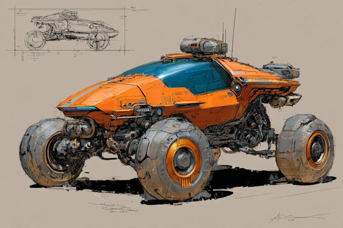 create sci fi vehicle design and spaceship concept art