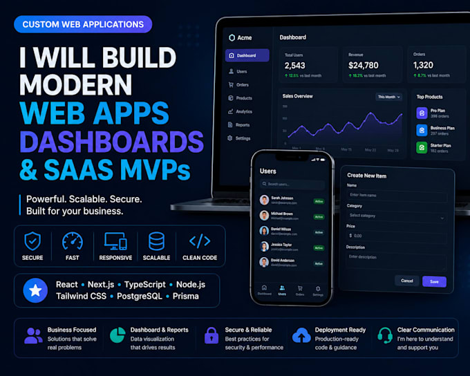 build a custom web app, dashboard, admin panel or saas mvp