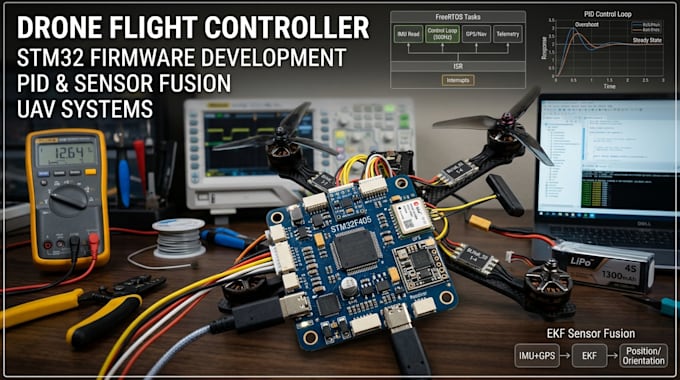 do drone flight controller firmware with stm32, sensor fusion, pid control, rtos