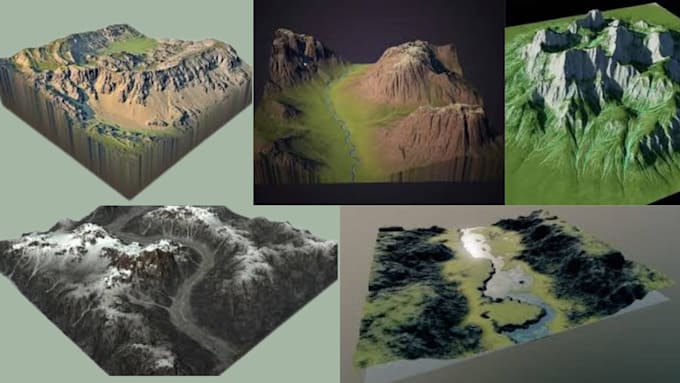 design 3d terrain map, 3d terrain environment, topographic landscapes, heightmap