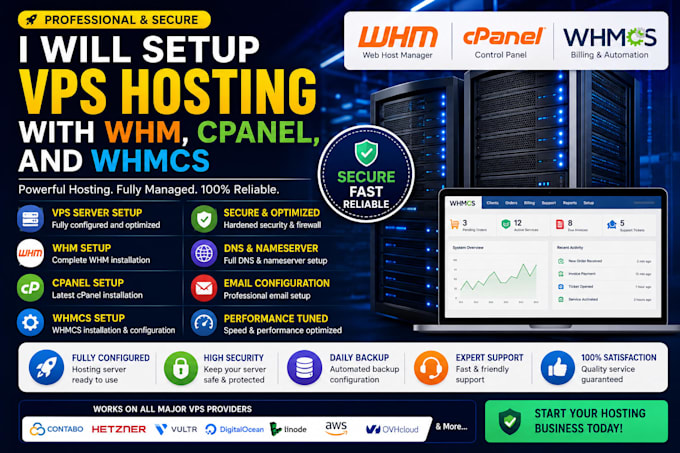 setup vps with whm, cpanel, and whmcs for your hosting business