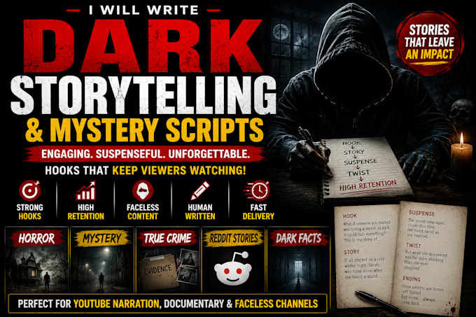 write dark storytelling and mystery scripts for youtube