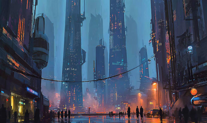 illustrate a cyberpunk city illustrations