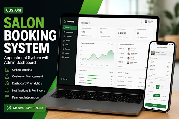 develop a custom salon booking website with admin dashboard