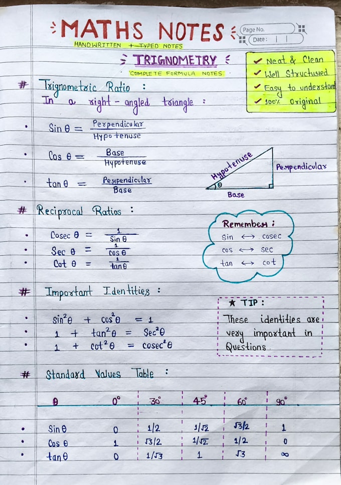 create neat maths notes