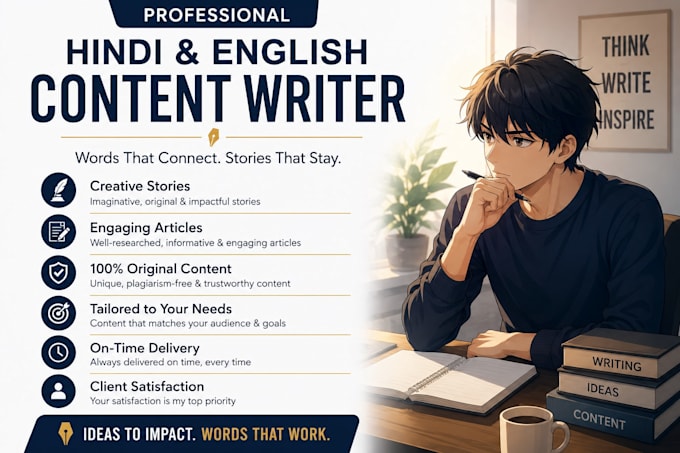 write professional hindi and english stories or articles