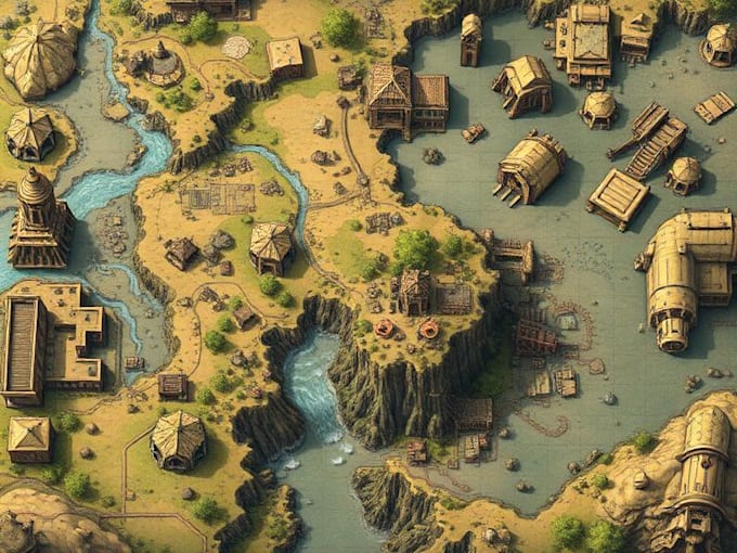 create an elegant fantasy game map illustration