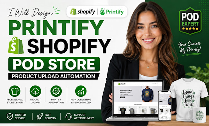 design printify shopify pod store with product upload automation