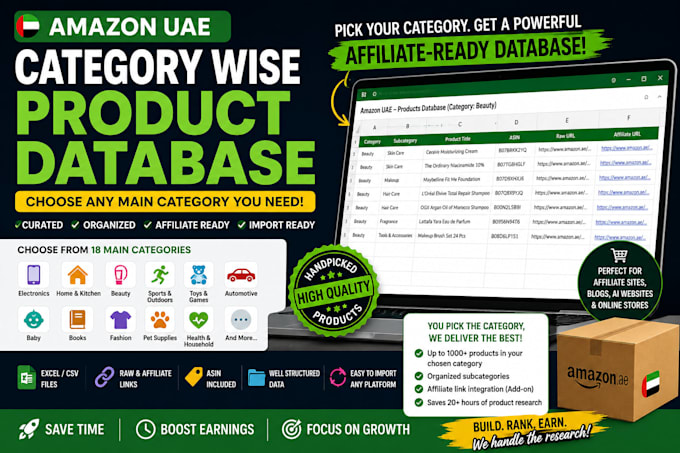 create niche amazon uae affiliate product database