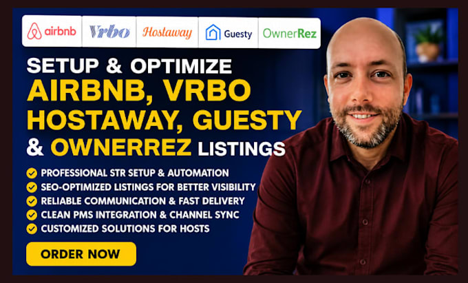 setup and optimize airbnb vrbo hostaway guesty and ownerrez listing