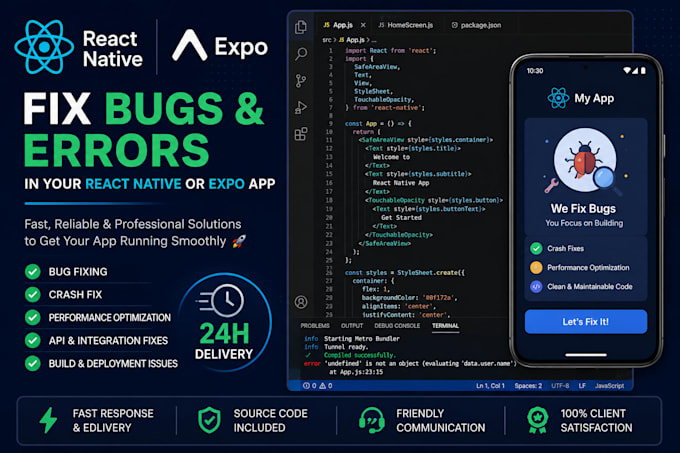 fix bugs in your react native or expo app
