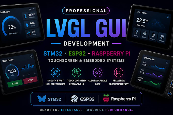 develop lvgl gui for stm32 esp32 raspberry pi touchscreen, embedded systems