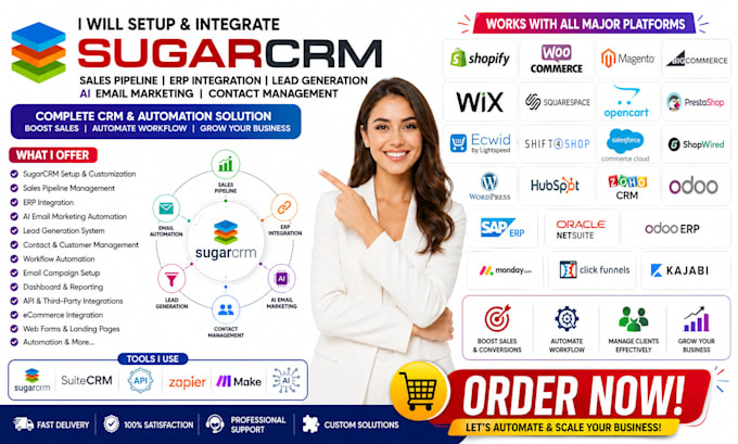 setup sugarcrm sales pipeline erp integration ai email marketing website API