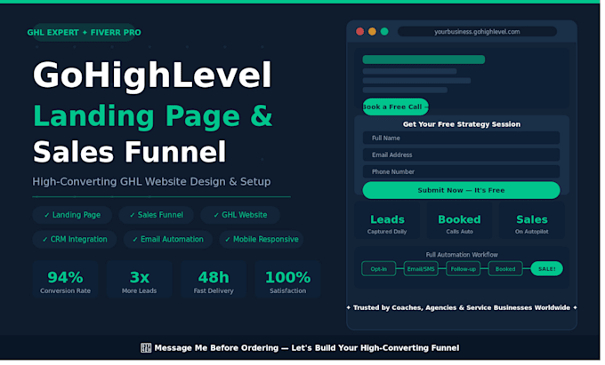 design a gohighlevel landing page, sales funnel, and high converting ghl website