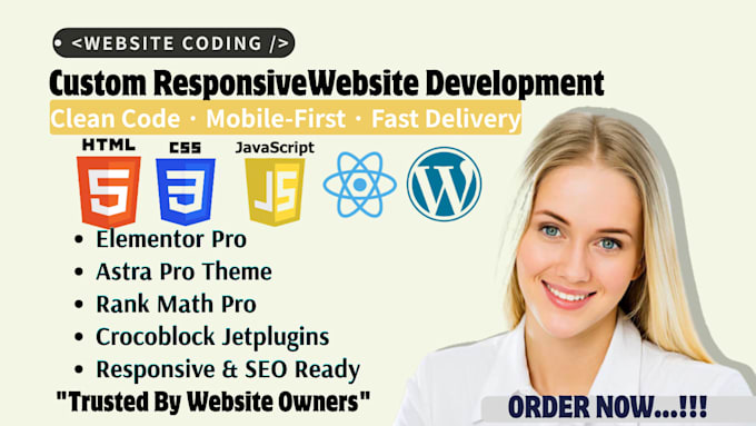 build a full stack custom responsive website with HTML CSS javascript coding