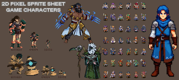 create 16 bit 32 bit 2d pixel art sprite sheet rpg assets tileset animation